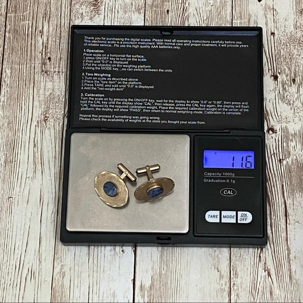 Vintage DESTINO Natural Blue Stone Kyanite? Lapis Light Brushed Gold Cufflinks